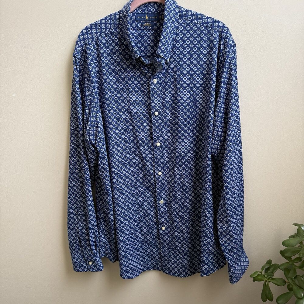 Ralph Lauren Slim Fit Performance Pony Blue Stretch Casual Dress Size XL